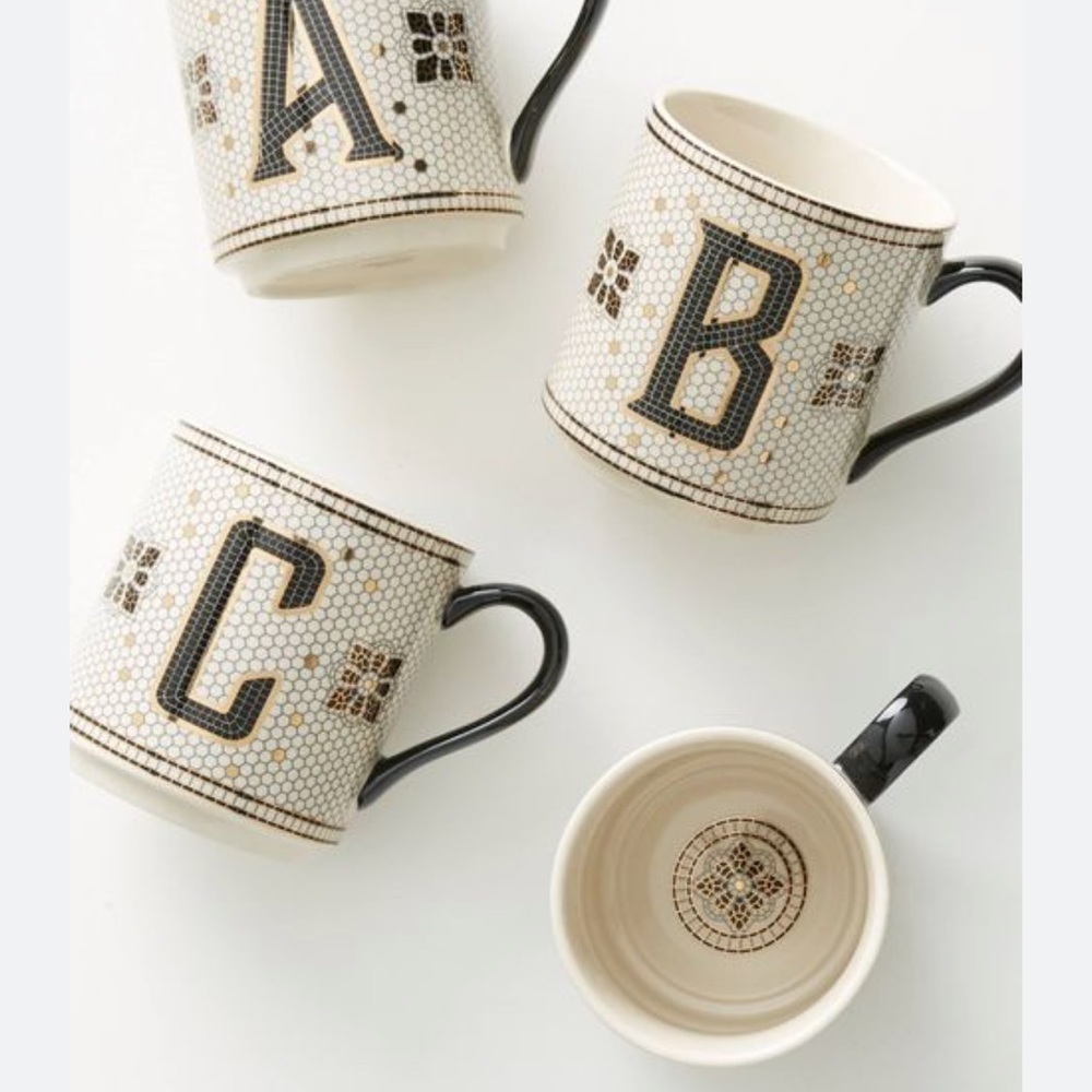 Anthropologie Tiled Margot Mug Cup Letter C Coffee Monogram Tile Bistro.